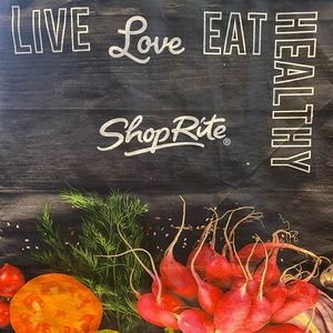 11 Shop Rite tote bags. 1- large 100% recycled and 10 black cotton.